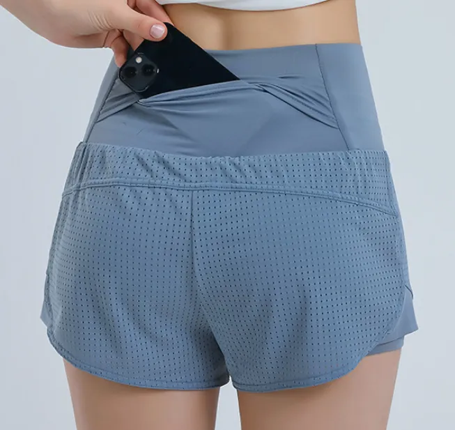 Knit Mesh Breathable Back Pocket Shorts High Waist
