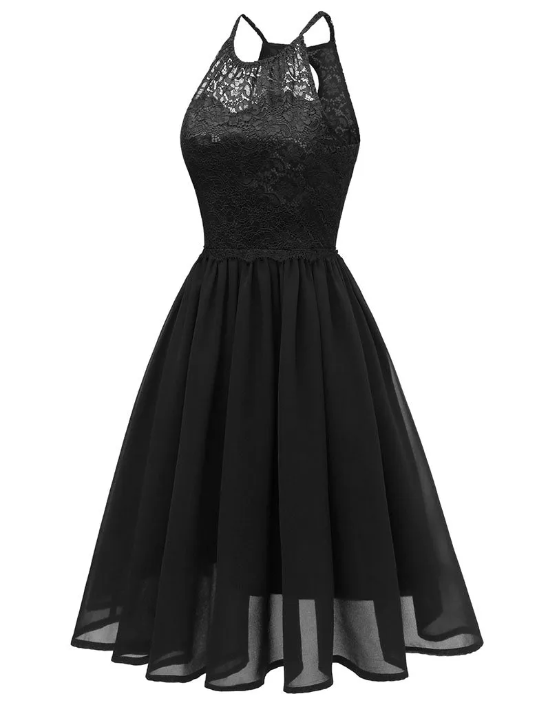 Lace Round Collar Backless 50s 60s Vintage Party Dress