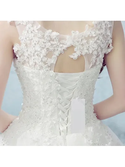Lace-Up Appliques Beading Ball Gown Wedding Dress