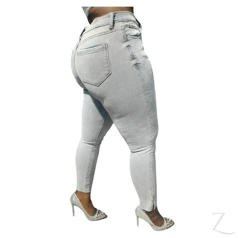Ladies Super Strong Stretchy Skinny Plain Denim Jeans | Slit Cropped Hem | "Barbie"