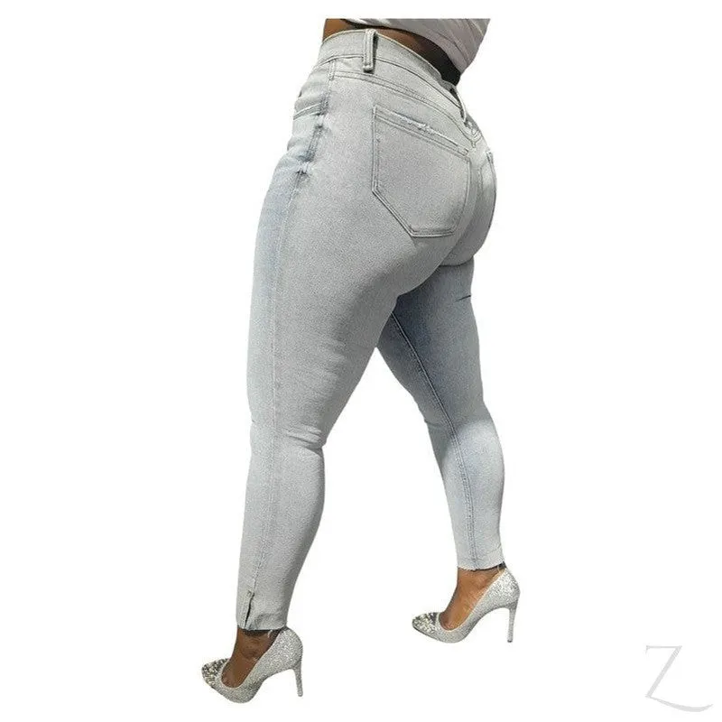 Ladies Super Strong Stretchy Skinny Plain Denim Jeans | Slit Cropped Hem | "Barbie"