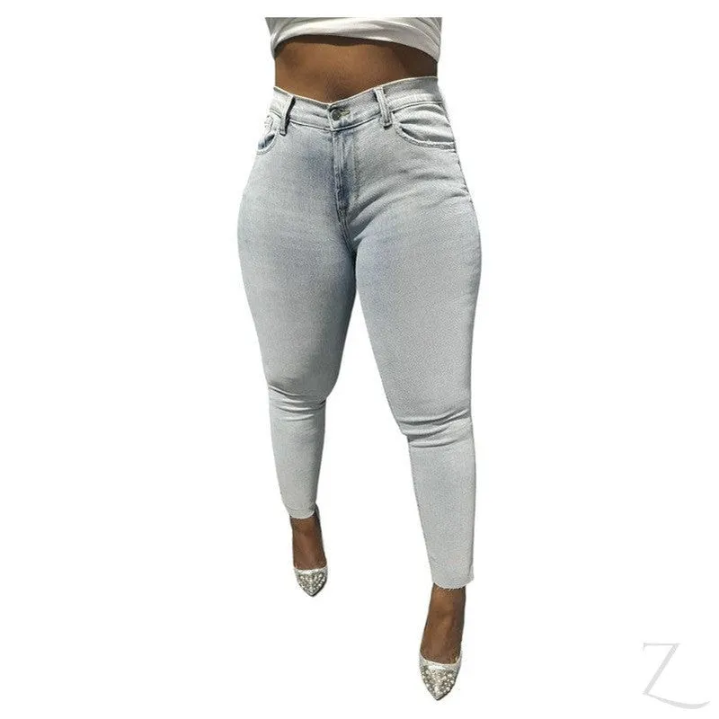 Ladies Super Strong Stretchy Skinny Plain Denim Jeans | Slit Cropped Hem | "Barbie"