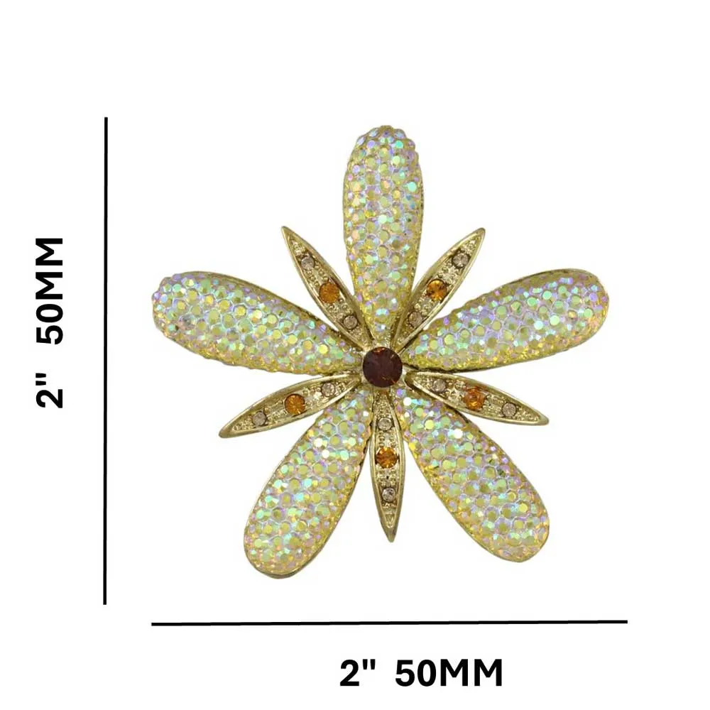 Large Aurora Borealis Acrylic with Topaz Crystals Flower Pin - PRL175
