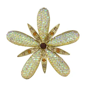 Large Aurora Borealis Acrylic with Topaz Crystals Flower Pin - PRL175