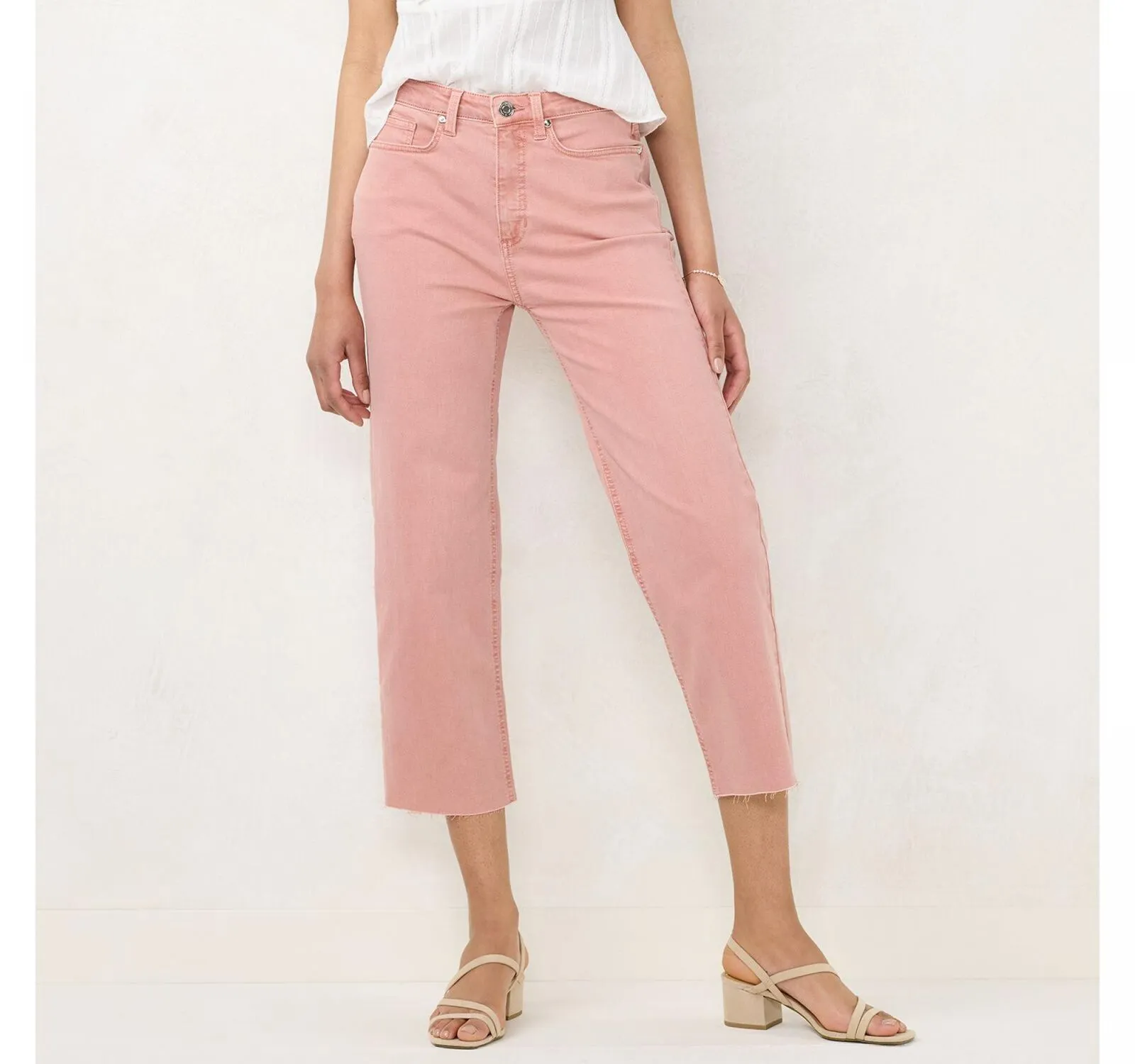 Lc Lauren Conrad Women's Perfect Vintage Super High-Waist Crop Jeans Pink 8