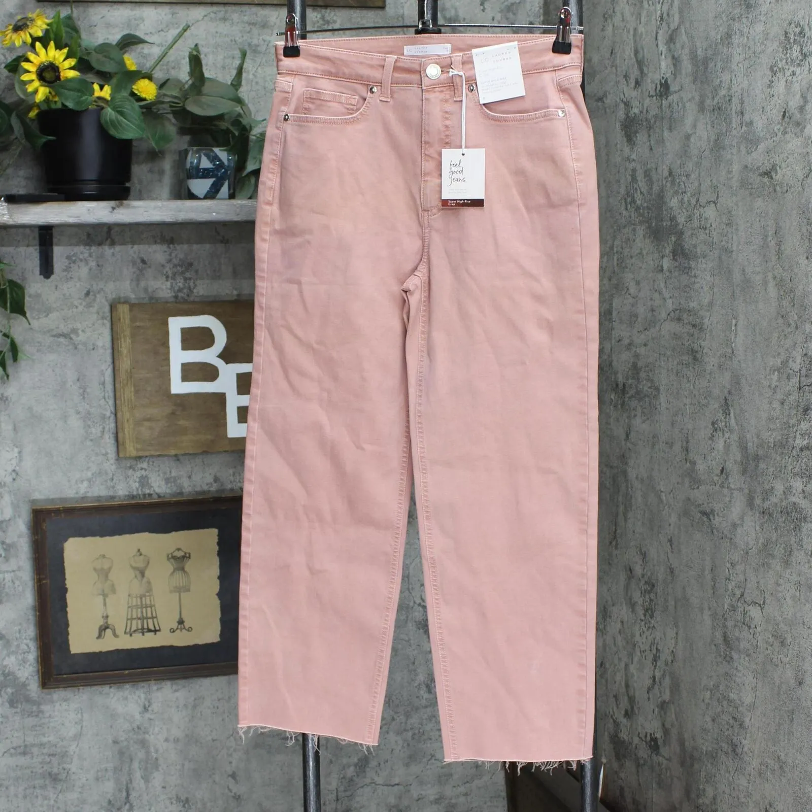 Lc Lauren Conrad Women's Perfect Vintage Super High-Waist Crop Jeans Pink 8