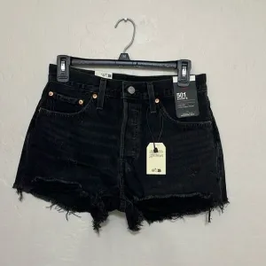 Levi’s 501 High Rise Big E Black Contemporary Distressed Denim Shorts Festival