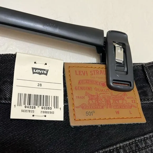 Levi’s 501 High Rise Big E Black Contemporary Distressed Denim Shorts Festival