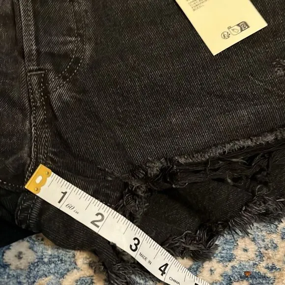 Levi’s 501 High Rise Big E Black Contemporary Distressed Denim Shorts Festival