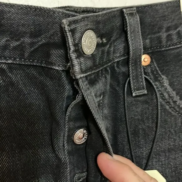 Levi’s 501 High Rise Big E Black Contemporary Distressed Denim Shorts Festival
