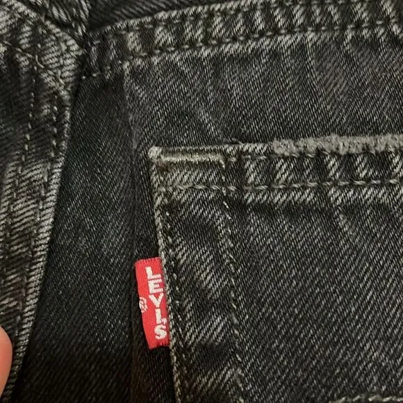 Levi’s 501 High Rise Big E Black Contemporary Distressed Denim Shorts Festival