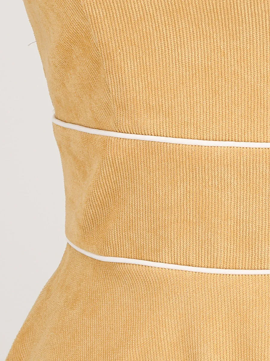 Light Yellow Corduroy Sleeveless 1950S Vinatge Dress With Pockets
