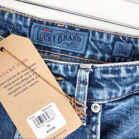 Lucky Brand Lucky Pins Embroidered High Rise Denim Jeans 24‎
