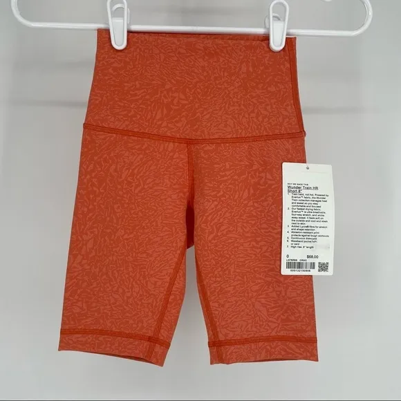 LULULEMON NWT WUNDER TRAIN HIGH RISE BIKE SHORT 8” CRUNCH WARM CORAL