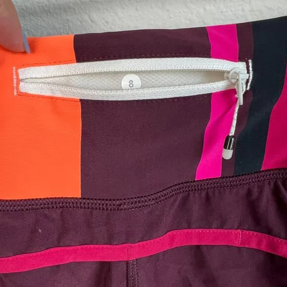Lululemon Run Times Short *4-way Stretch Bordeaux Drama Blossom Stripe Sz 8