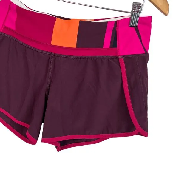 Lululemon Run Times Short *4-way Stretch Bordeaux Drama Blossom Stripe Sz 8