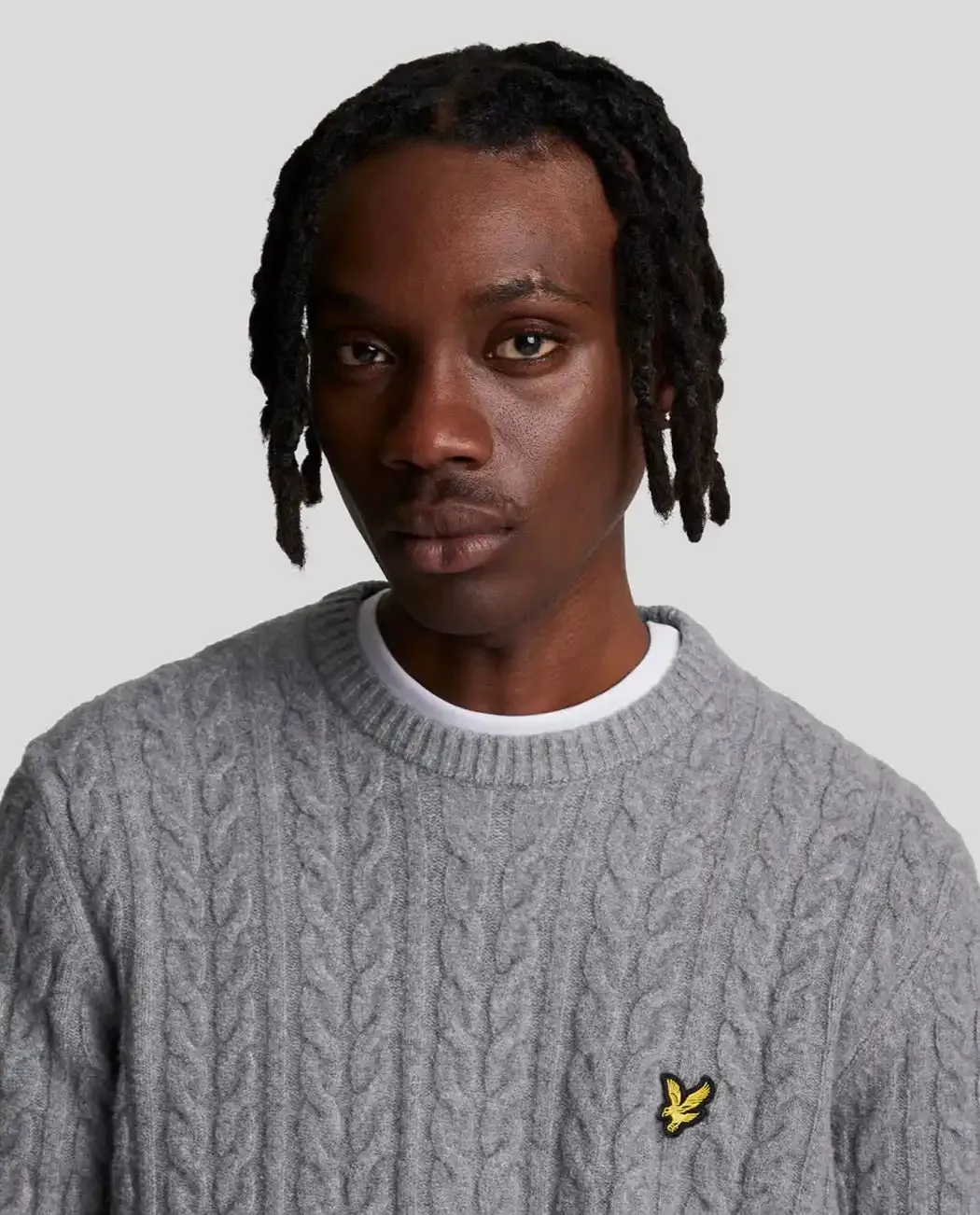 Lyle & Scott Mens Cable Crew Neck Jumper Mid Grey
