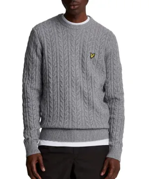 Lyle & Scott Mens Cable Crew Neck Jumper Mid Grey