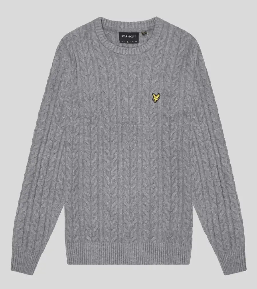 Lyle & Scott Mens Cable Crew Neck Jumper Mid Grey
