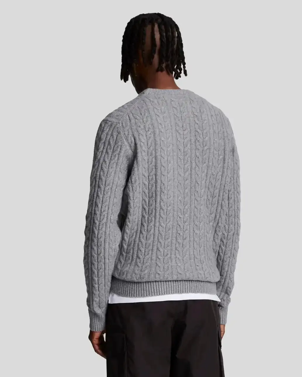 Lyle & Scott Mens Cable Crew Neck Jumper Mid Grey