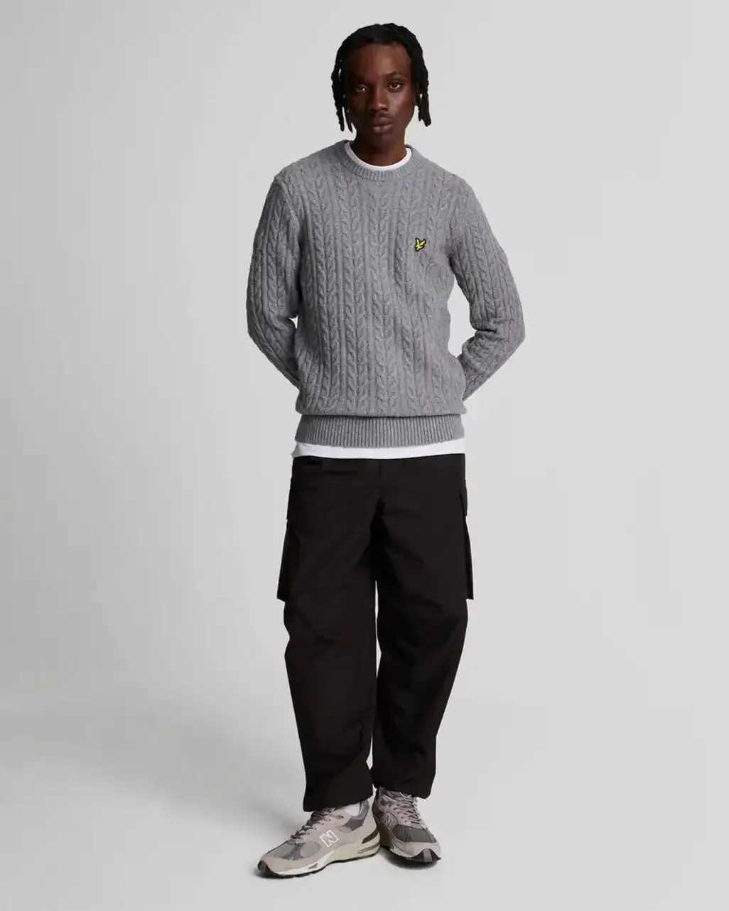 Lyle & Scott Mens Cable Crew Neck Jumper Mid Grey