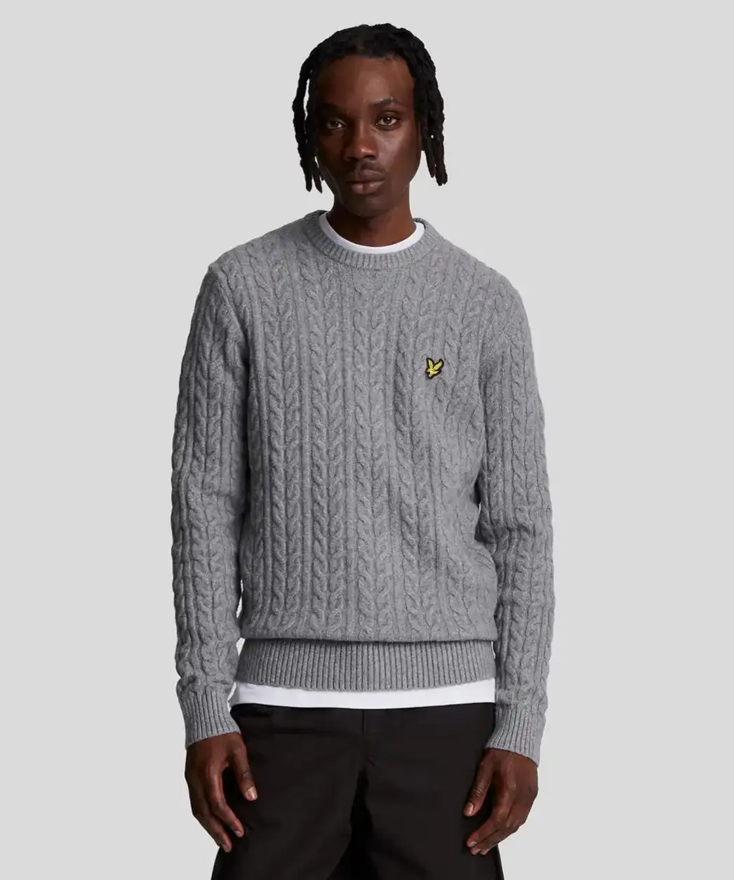 Lyle & Scott Mens Cable Crew Neck Jumper Mid Grey
