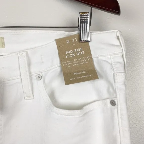 Madewell Kick Out Crop Jeans Mid-Rise White Size 31 NWT