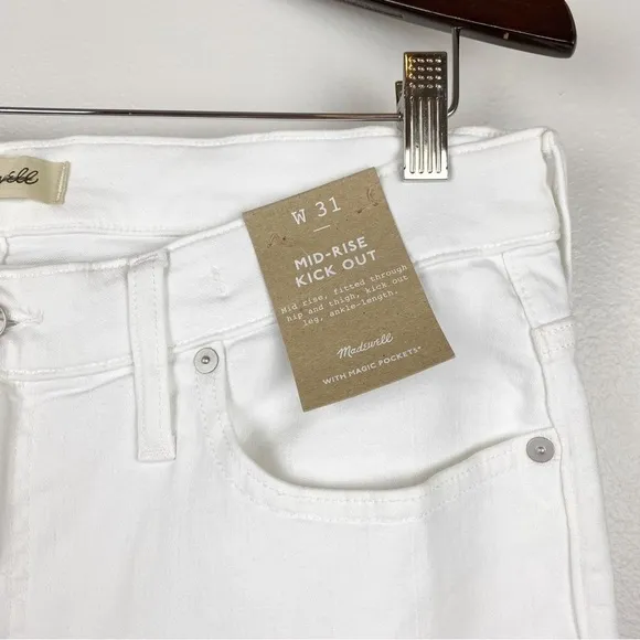 Madewell Kick Out Crop Jeans Mid-Rise White Size 31 NWT