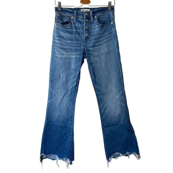 Madewell Medium Blue Chewed Hem Cali Demi Boot Kick Flare Jeans - 27