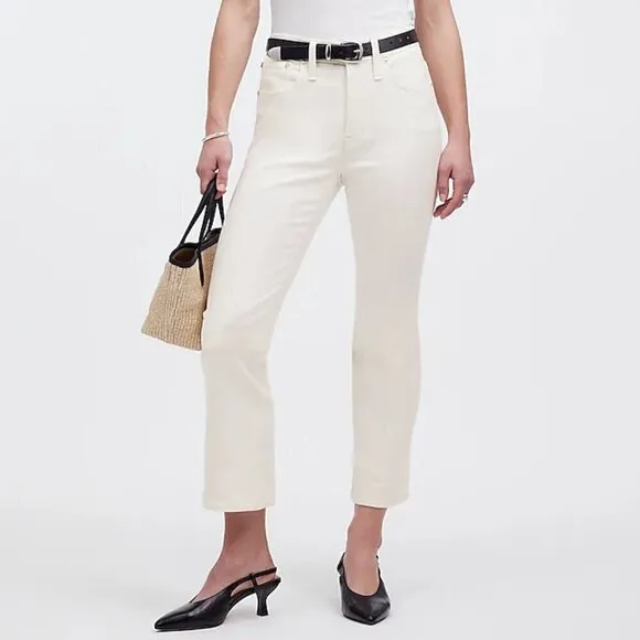 Madewell Mid-Rose Kick Out Crop Jeans Pure White Size 30 NWT
