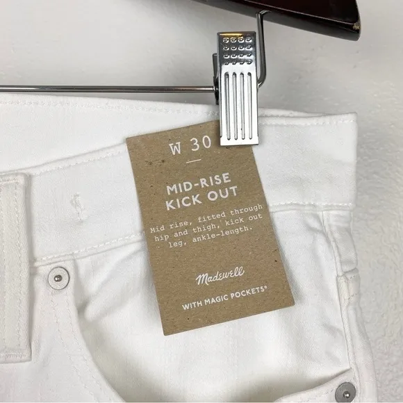 Madewell Mid-Rose Kick Out Crop Jeans Pure White Size 30 NWT