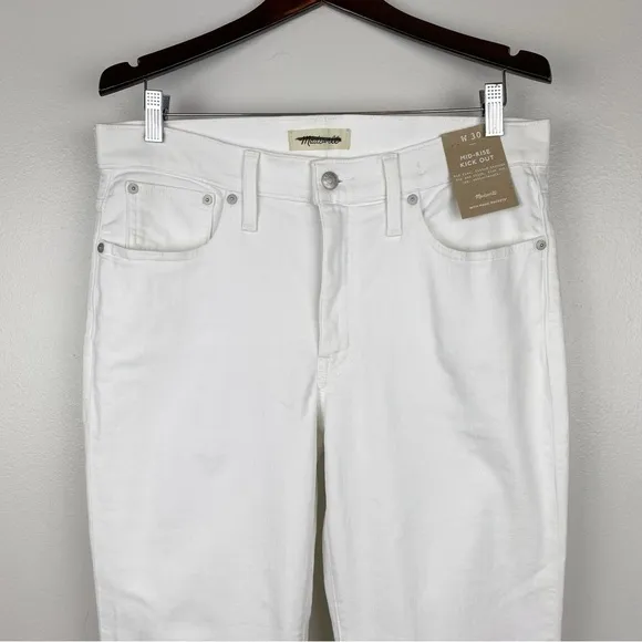 Madewell Mid-Rose Kick Out Crop Jeans Pure White Size 30 NWT