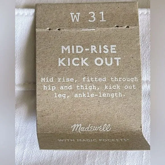 Madewell NWT Kick Out Crop Jeans Size 31 in Pure White