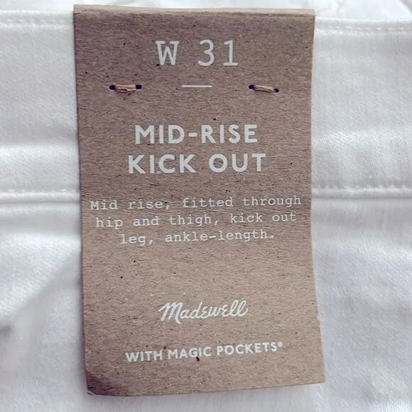 Madewell NWT Kick Out Crop Jeans Size 31 in Pure White