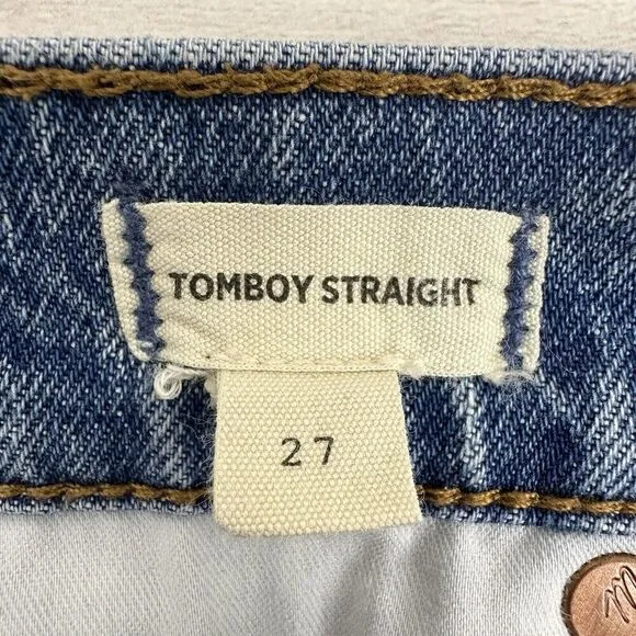 Madewell Tomboy Straight Jeans Women 27 in Wright Wash Blue Cropped Raw Hem