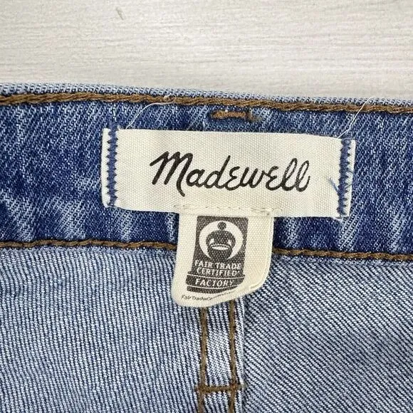 Madewell Tomboy Straight Jeans Women 27 in Wright Wash Blue Cropped Raw Hem