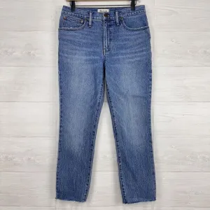 Madewell Tomboy Straight Jeans Women 27 in Wright Wash Blue Cropped Raw Hem