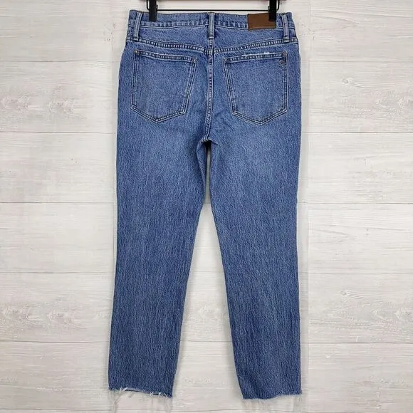 Madewell Tomboy Straight Jeans Women 27 in Wright Wash Blue Cropped Raw Hem