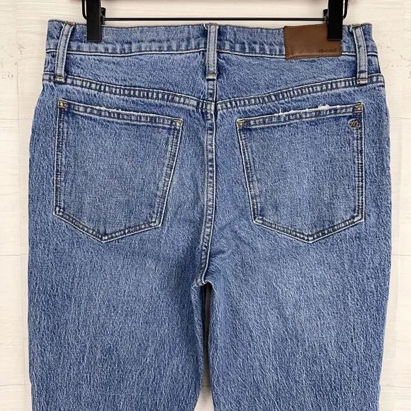 Madewell Tomboy Straight Jeans Women 27 in Wright Wash Blue Cropped Raw Hem