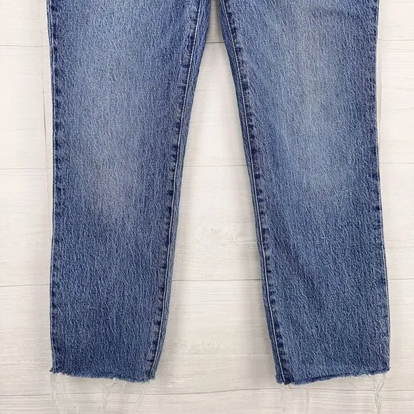 Madewell Tomboy Straight Jeans Women 27 in Wright Wash Blue Cropped Raw Hem