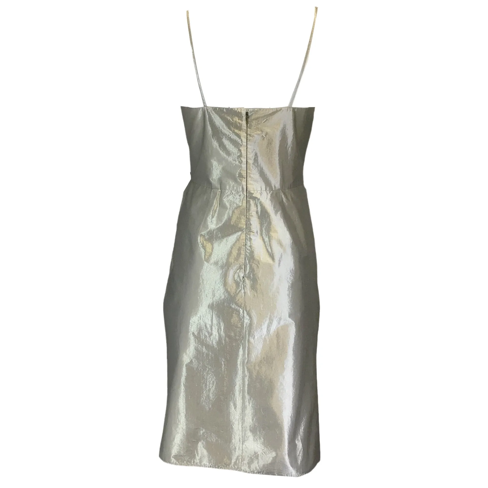 Maison Margiela Silver Metallic Bow Detail Sleeveless Midi Dress