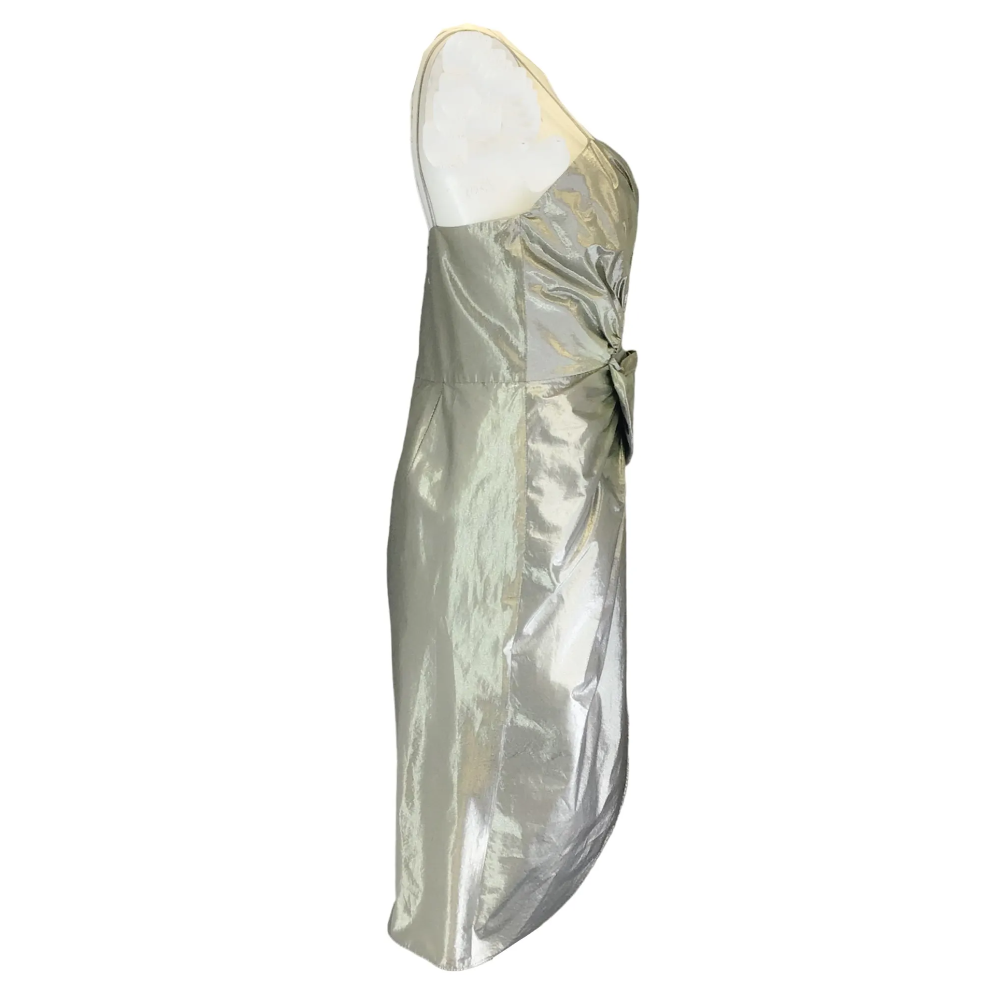 Maison Margiela Silver Metallic Bow Detail Sleeveless Midi Dress