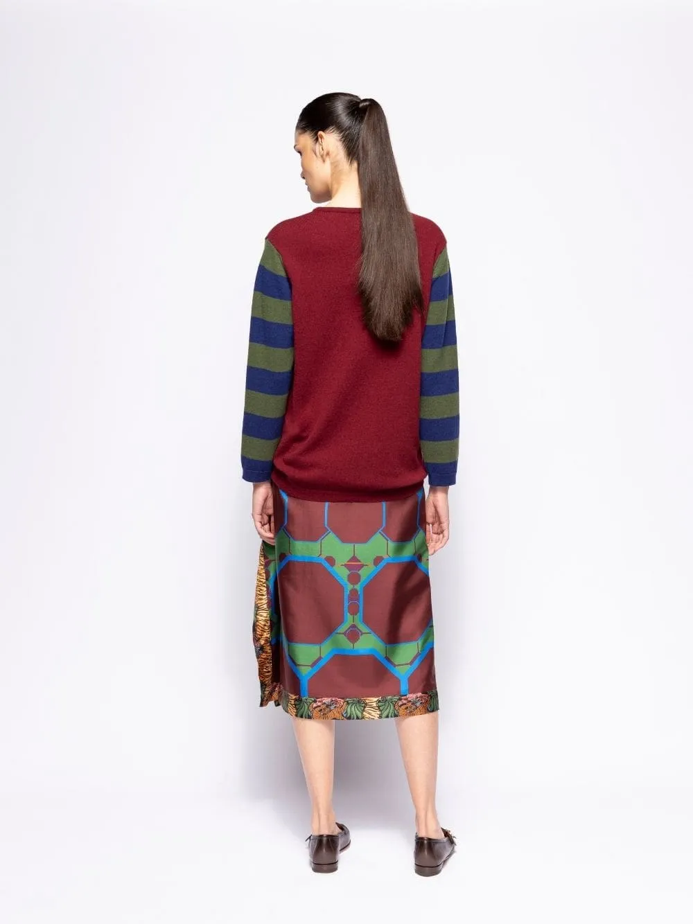 Matilda Cabernet Knitted Long-Sleeved Striped Sleeves Top