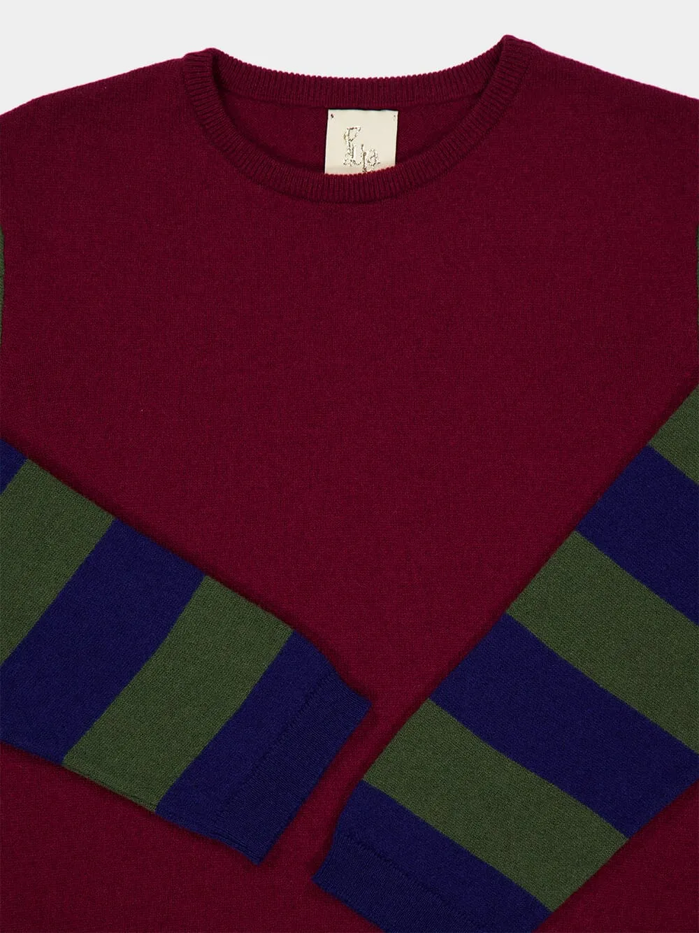 Matilda Cabernet Knitted Long-Sleeved Striped Sleeves Top