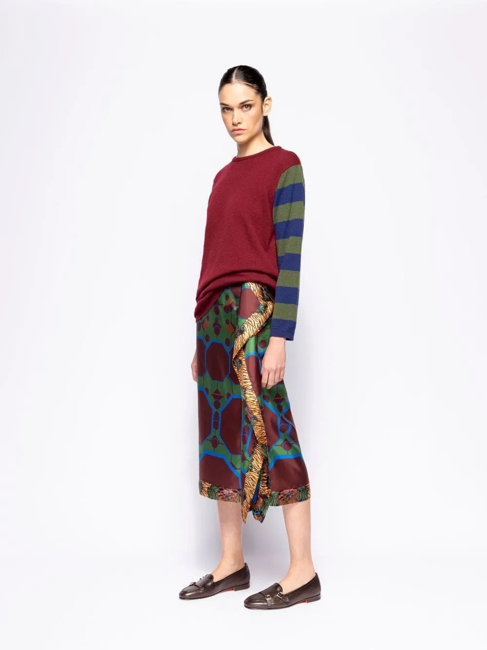 Matilda Cabernet Knitted Long-Sleeved Striped Sleeves Top