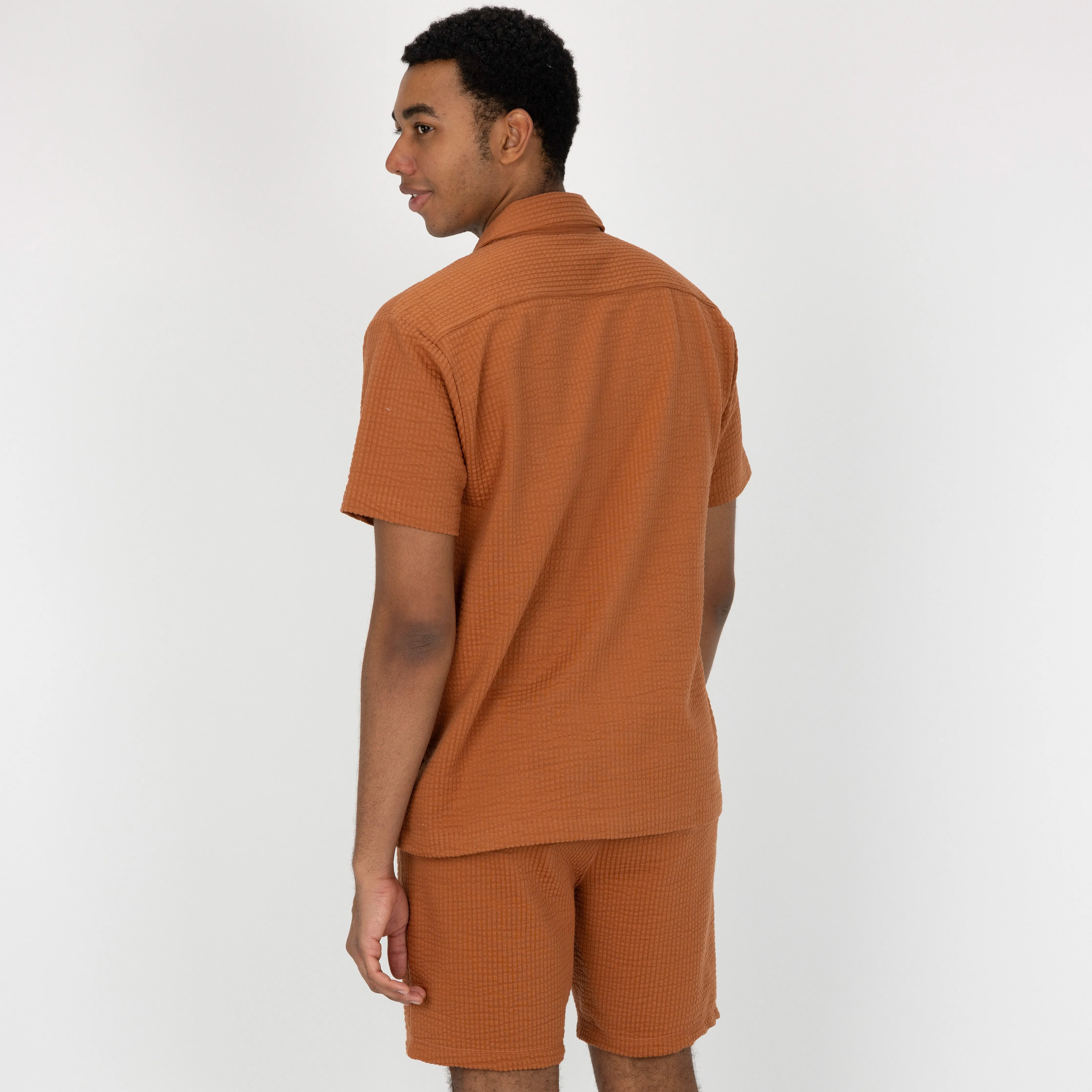 Mens Cool Knit Seersucker Shorts - Amber Brown
