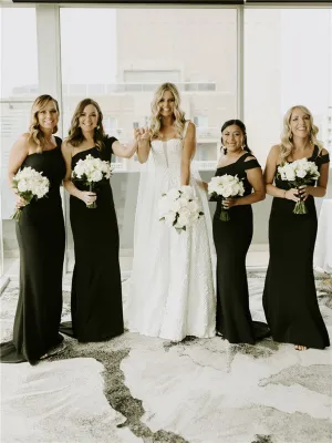 Mermaid One-shoulder Long Simple Dark Green Bridesmaid Dresses, BD1111