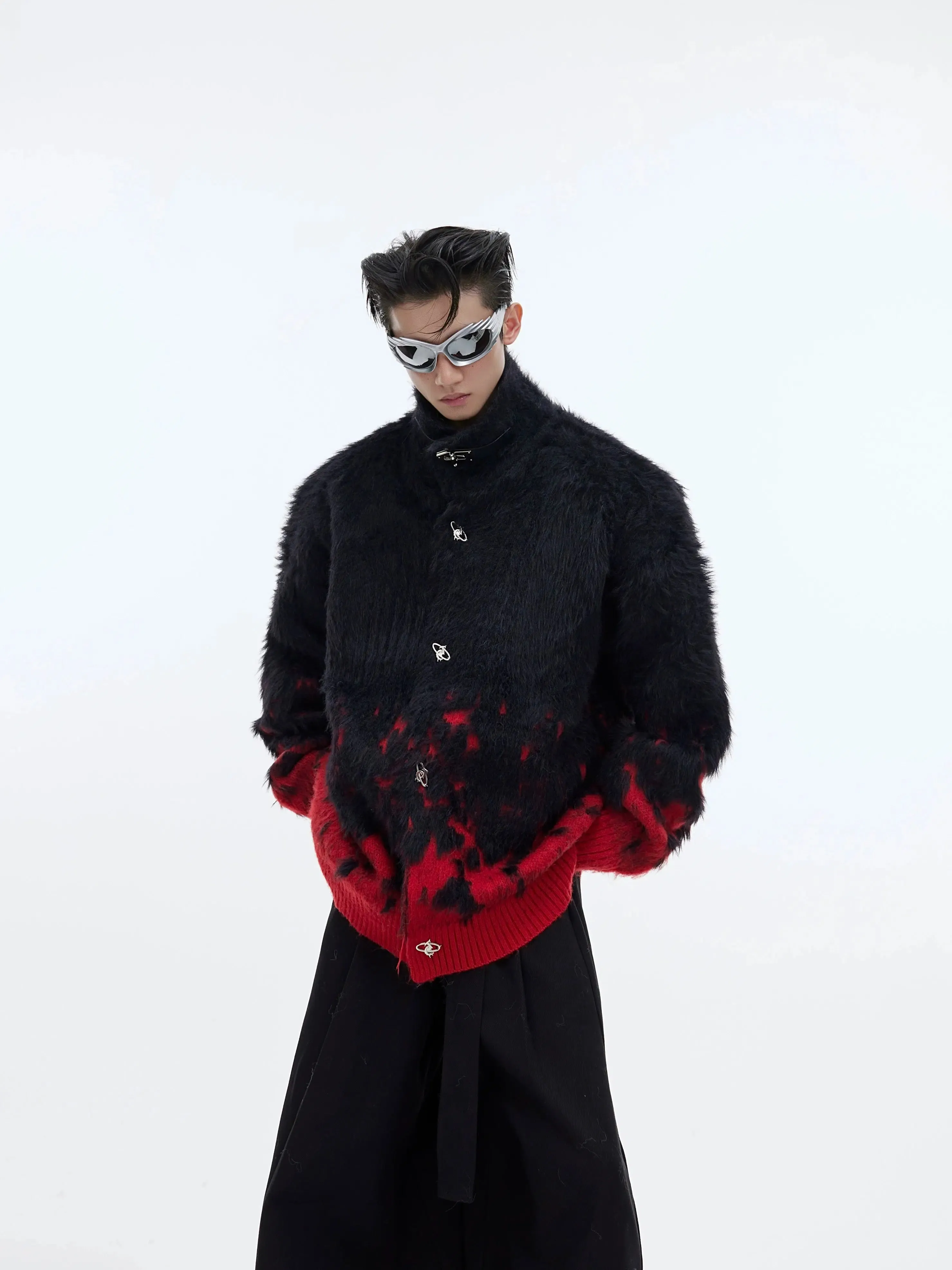 Metal Buttons Gradient Sweater Jacket