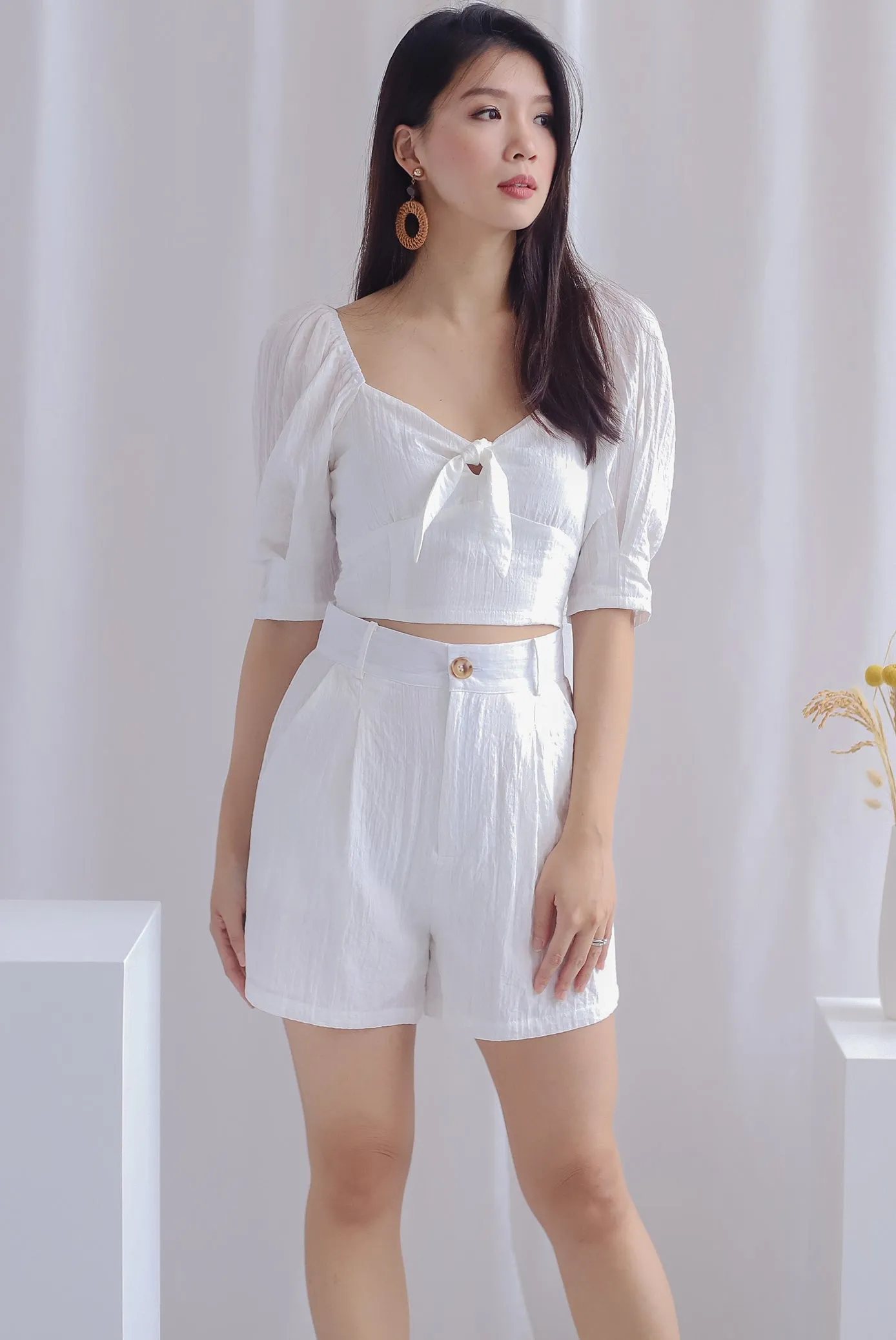 Midori Textured Shorts In White