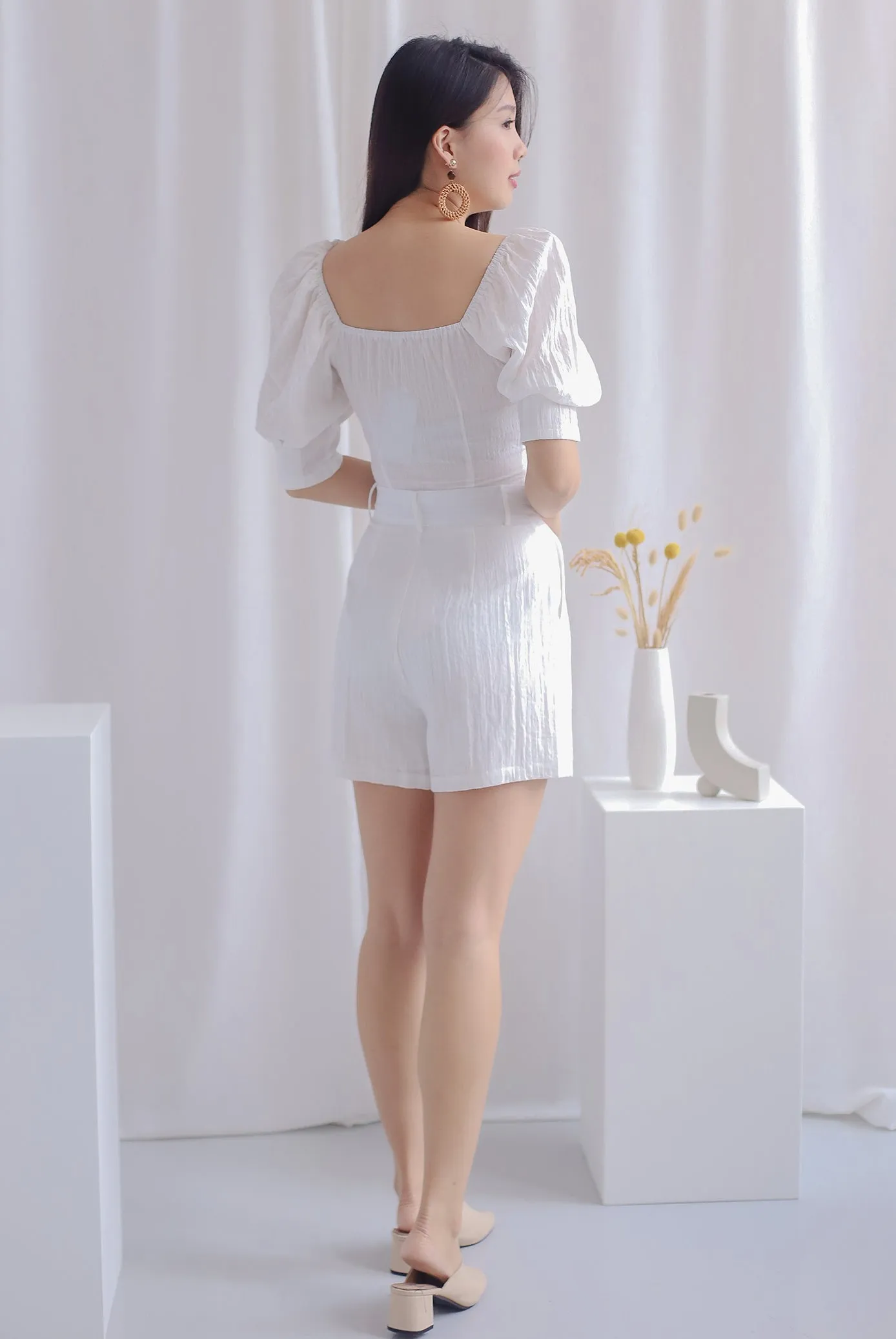 Midori Textured Shorts In White
